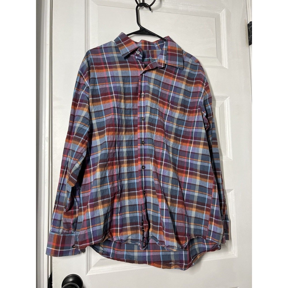 ALAN FLUSSER Men's  L- 100%‎ Cotton Button-Down Long Sleeve Shirt -striped - Picture 3 of 7